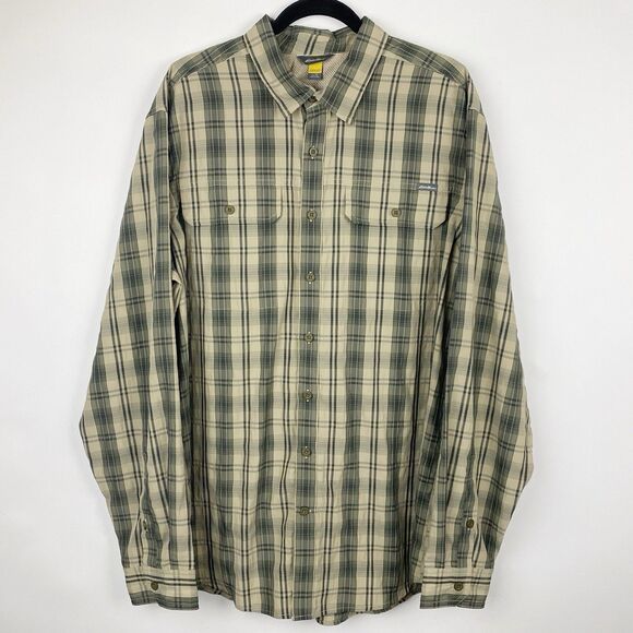 EDDIE BAUER Travex Khaki Gray Plaid Button Down Shirt Hiking Outdoor Tall Size L - Picture 1 of 4
